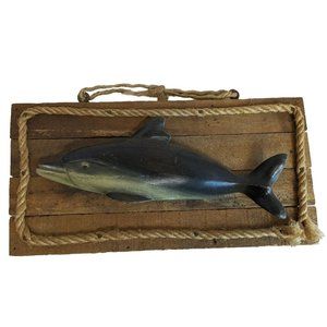 Wooden Hand Carved Dolphin Vintage Wall Art Coastal Nautical Ocean Beach Sea